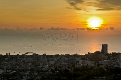 华欣,黎明,城市,视角,巴蜀,天空,高视角,早晨,曙暮光,明亮