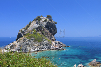 希腊,斯科派洛斯港口,岛,水平画幅,夏天,户外,石材,旅游
