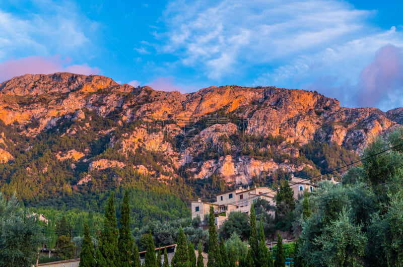 马略卡,城镇,全景,西班牙,自然美,sierra de tramuntana,巴利阿里群岛,城镇景观,夏天,都市风景