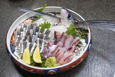 日本食品,飞鱼,生鱼片,九州,清新,食品,柠檬,奇异的,日本,鱼类
