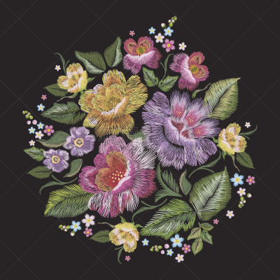 刺绣,玫瑰,花纹,多色的,时髦的,勿忘我,领口,宽松上衣,艺术,纹理效果