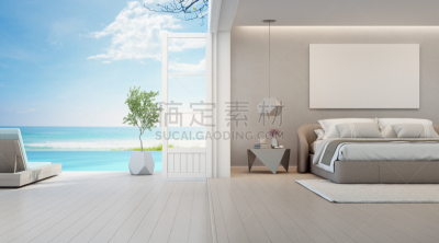 夏天,白色,海洋,看风景,边框,游泳池,空的,卧室,华贵,墙