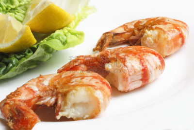 精制虎虾,熟的,格子烤肉,清新,食品,柠檬,斑节对虾,英国,餐具,餐馆