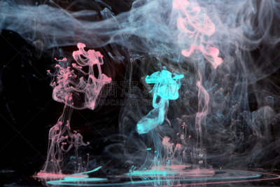 水,烟,非凡的,水平画幅,形状,无人,蓝色,抽象,墨水,涂料