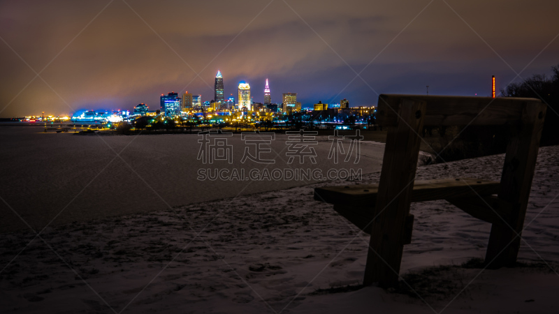 克里夫兰,城市天际线,水平画幅,夜晚,无人,户外,都市风景,摄影