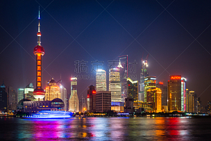 浦东,上海,夜晚,霓虹灯,闪亮的,上海中心大厦,金茂大厦,上海环球金融中心,黄浦江
