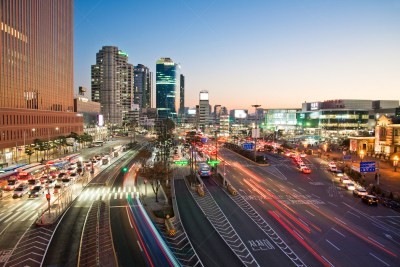 韩国,夜晚,都市风景,首尔,汽车,曙暮光,交通,现代,商业金融和工业,朝鲜半岛