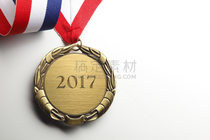 金牌,2017年,白色背景,雕刻图像,奖牌,奖,证章,留白,水平画幅,无人