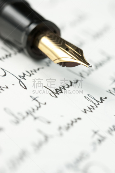 黄金,墨水笔,信函,易接近性,白色,黄色,文档,垂直画幅,写,通信
