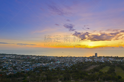 地形,城市,华欣,天空,高视角,早晨,曙暮光,明亮,都市风景,日出