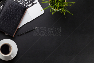 办公室,笔记本电脑,咖啡,植物,书桌,笔记本,留白,水平画幅,高视角,工作场所