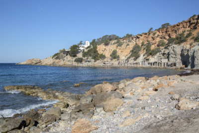伊比沙岛,海滩,海湾,德霍特海湾,自然,水平画幅,地形,岩石,无人,欧洲