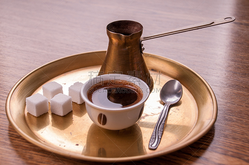 土耳其清咖啡,铜锅,土耳其式咖啡壶,主菜餐盘,咖啡壶,黑咖啡,褐色,水平画幅,无人,热饮