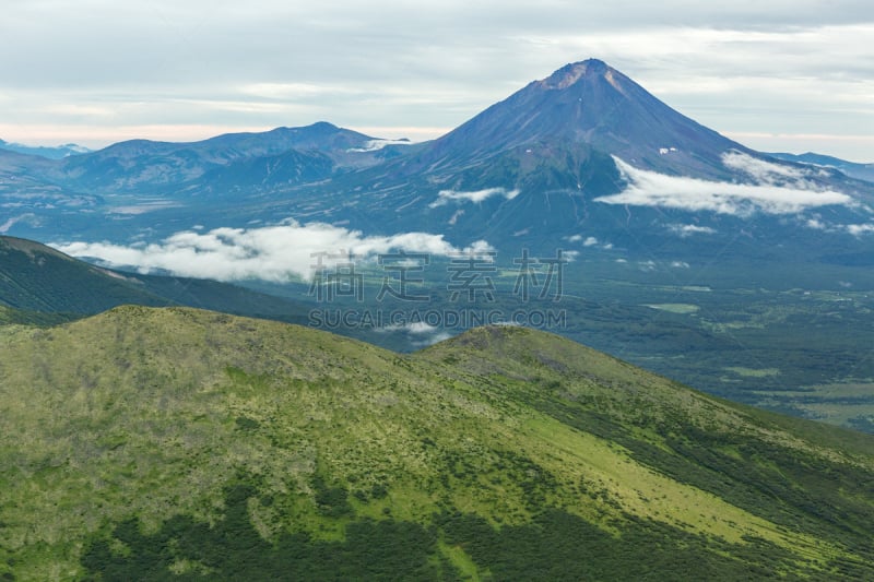 堪察加半岛,火山,南,自然公园,kronotsky国家生物圈保护区,熔岩,水平画幅,形状,山,夏天