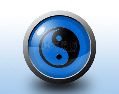 阴阳符,闪亮的,按钮,圆形,图标,自然,禅宗,灵性,水平画幅,蓝色