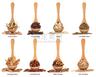 中医,苦橙,黄芪,紫堇,栀子,甘草糖,生姜,白色,顺势医学,白色背景