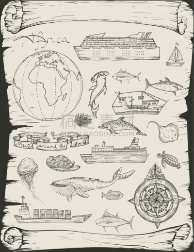 非洲,船,旅途,客船,工业船,绘画插图,古典式,水栖哺乳动物,工业
