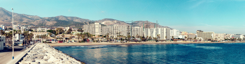 西班牙,海岸线,马拉加省,天空,度假胜地,水平画幅,无人,户外,居住区,滨水