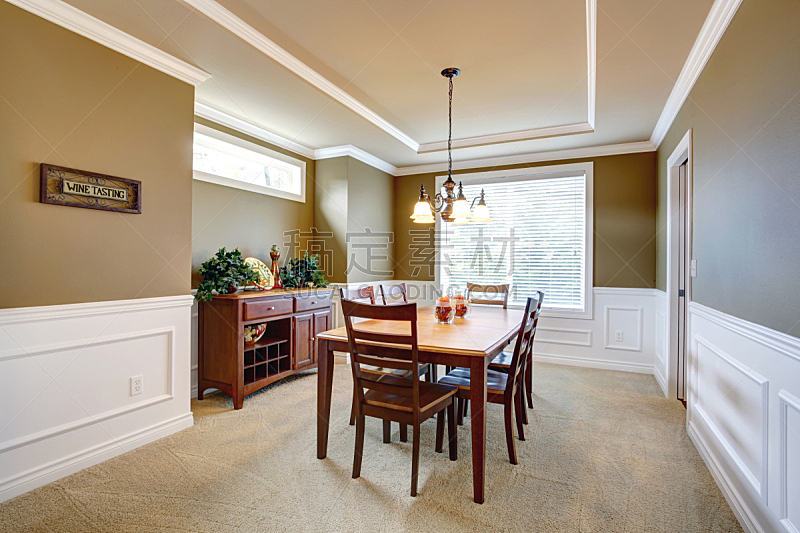 Dining room with white  wall trim