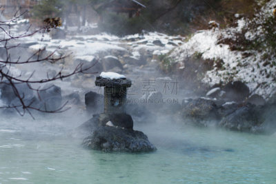 日本,冬天,水,草津,水平画幅,绿色,雪,无人,蓝色,温泉