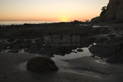 海滩,潮水坑,水平画幅,无人,黄昏,户外,加利福尼亚,圣巴巴拉,日落,摄影