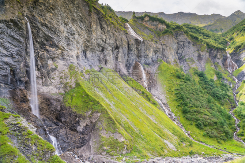 瀑布,瑞士阿尔卑斯山,圆形剧场,体育场,水,水平画幅,云,无人,巴特拉加茨,户外