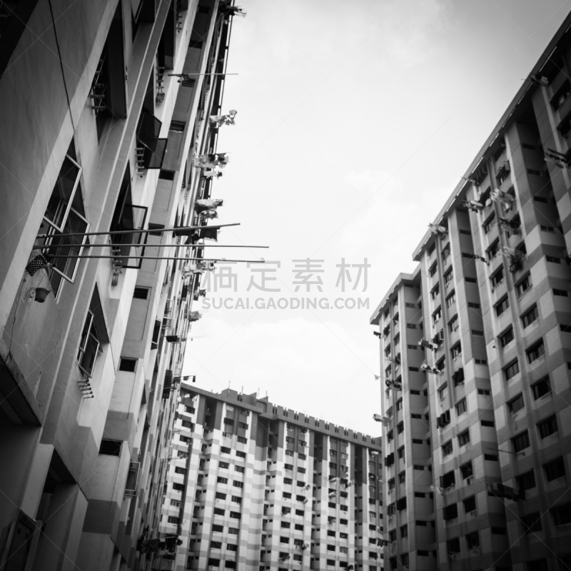 背面视角,新加坡,黑白图片,方形画幅,公寓,白沙浮街区,晕影效果,摄影,怀旧