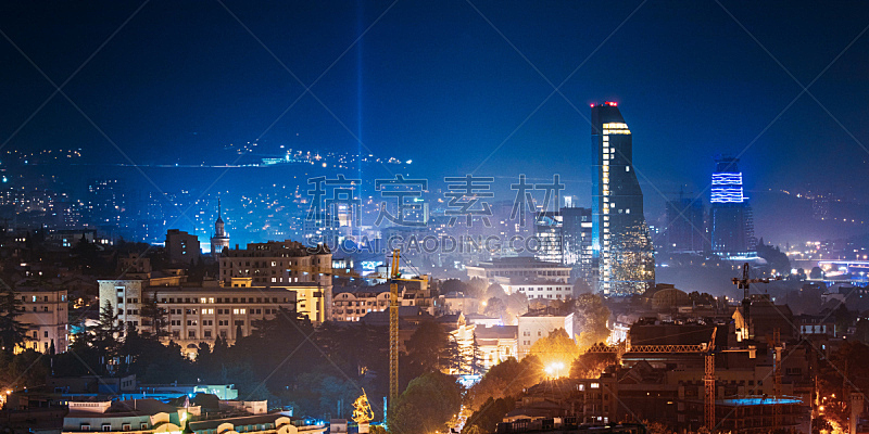 格鲁吉亚,建筑,城市,都市风景,第比利斯,夜晚,中心,背景聚焦,风景,发展