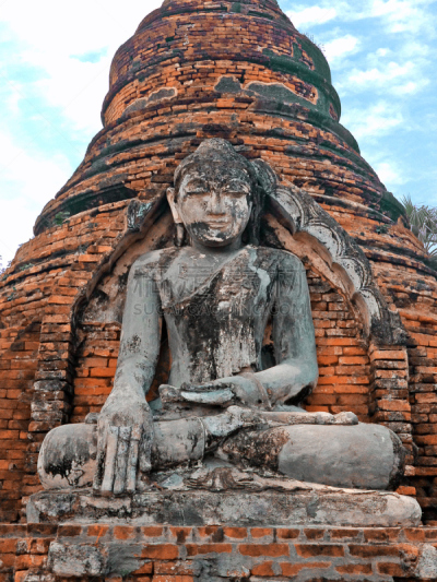 宝塔,实皆省,佛塔,垂直画幅,修道院,缅甸,建筑,宫殿,蓝色,旅行者