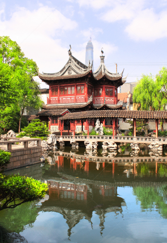 豫园,上海,亭台楼阁,中国,垂直画幅,水,无人,古老的,户外,湖