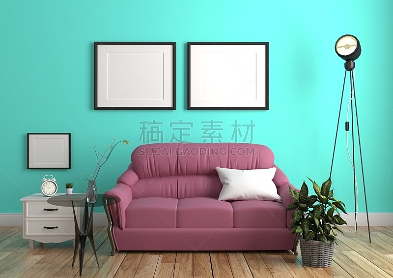 沙发,墙,绿色,三维图形,唇形科,玻璃,桌子,硬木地板,空的,边框