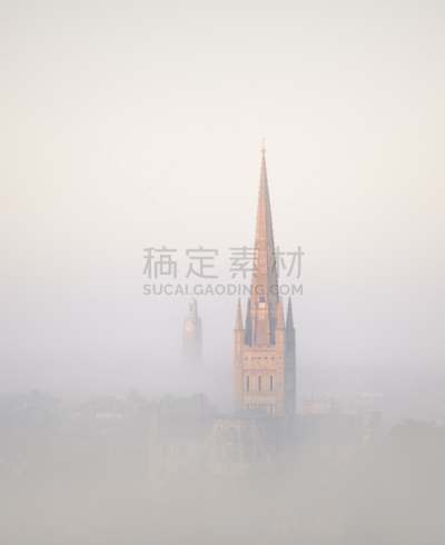 大教堂,日光,雾,早晨,诺域治,在上面,英国,英格兰,屋顶,户外