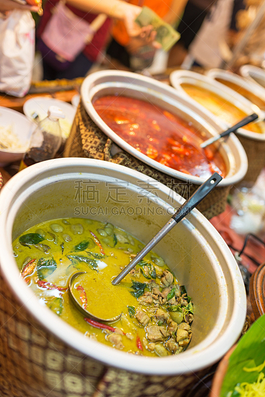 泰国食品,柔和,市场,垂直画幅,膳食,香料,泰国,肉,晚餐,清新