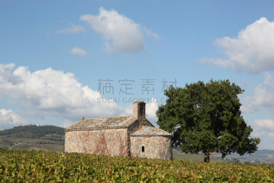 博若莱村庄,葡萄园,小礼拜堂,布依利,葡萄酒,葡萄酒厂,水平画幅,山,无人