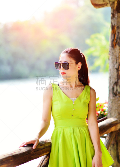 夏天,木制,琴码,风景,垂直画幅,女人,头发,黄金,美人
