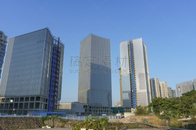 现代,建筑工地,鹭管鱼,建筑外部,办公室,天空,留白,地名,水平画幅,无人