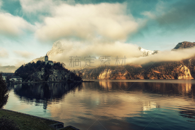 特劳恩湖,风景,特劳恩施泰因,山,约翰内斯堡,小礼拜堂,雪山,环境,奥地利,雪