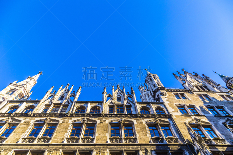 玛丽恩广场,慕尼黑,市政厅,大特写,英格兰玛丽一世,巴伐利亚塑像,新市政大厅,阿方索十三世,新的