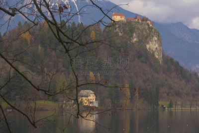 斯洛文尼亚,秋天,bled,布雷德湖,卢布尔雅那,julian alps,天鹅,水平画幅,山,传统