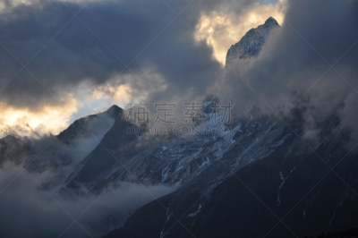 丹母瑟库峰,坤布,天空,水平画幅,雪,无人,喜马拉雅山脉,早晨,偏远的,户外