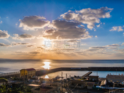 海港,日本,冲绳县,风景,岛,北,部分,钓鱼,日落,下移