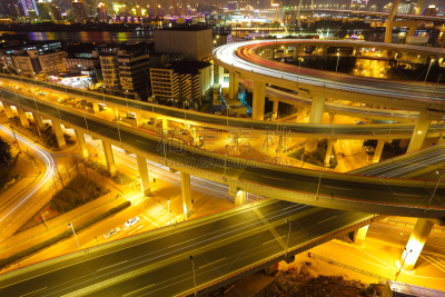 高架道路,高架桥,夜晚,航拍视角,桥,上海,南浦大桥,汽车赛道,人行桥,立交桥