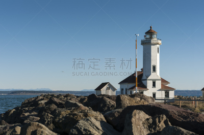 灯塔楼,point wilson,天空,公园,水平画幅,无人,海港,古老的,户外,要塞