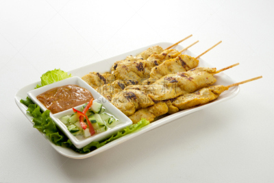 沙嗲,鸡,椰汁,格子烤肉,热,背景分离,莴苣,食品,泰国,碳烤