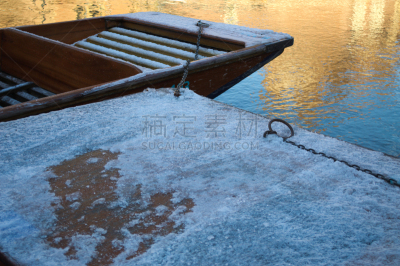 雪,用篙撑船,河流,链,寒冷,水平画幅,平底船,无人,木制,旅行者