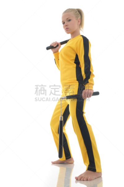 参观者,索连棍,垂直画幅,金色头发,青少年,女人,武术,全身像,空手道