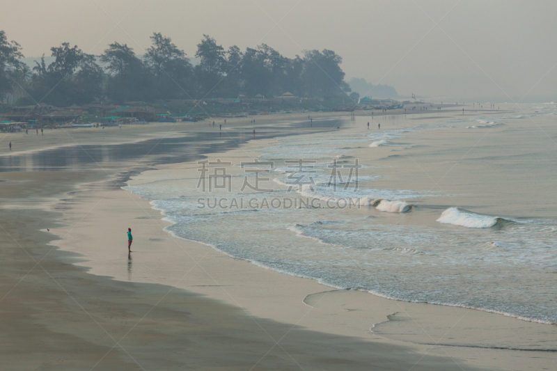 海滩,黎明,无人迹,热带气候,卡兰古特,巴加,海岸线,婆罗伦海岸,热带树,夏天