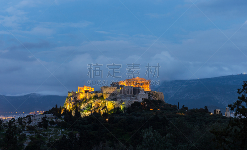 夜晚,山,雅典卫城,巴特农神庙,欧洲,技能,希腊,图像,无人,女神