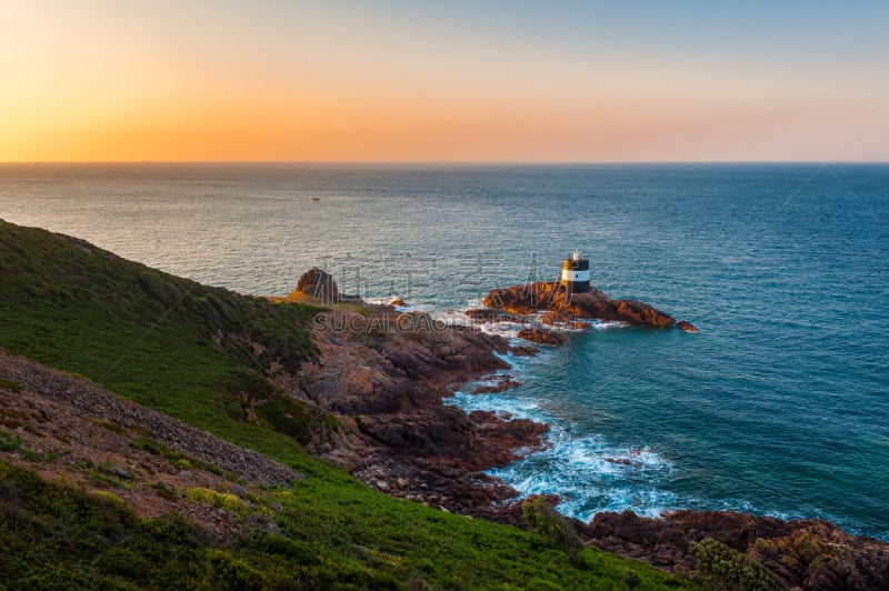 灯塔楼,圣-布瑞雷德,泽西岛,水,水平画幅,海峡群岛,无人,夏天,户外