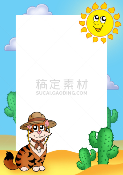 边框,猫,帽子,可爱的,动物主题,美术工艺,热带气候,童子军协会,仙人掌,哺乳纲